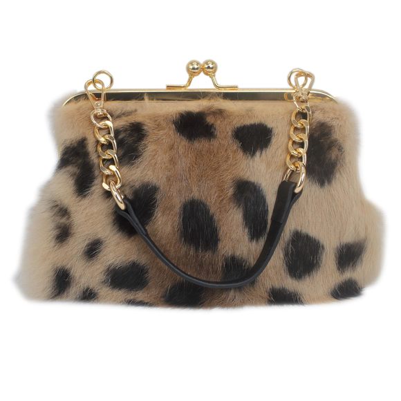 Genuine Rabbit Fur Kisslock Handbag Wild Animal Prints, Various Patterns :D - Picture 1 of 9
